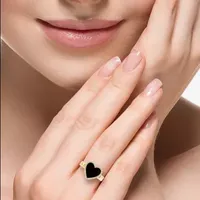 Effy  Womens Diamond Accent Genuine Black Onyx 14K Gold Heart Cocktail Ring