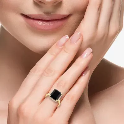 Effy  Womens Diamond Accent Genuine Black Onyx 14K Gold Round Cocktail Ring