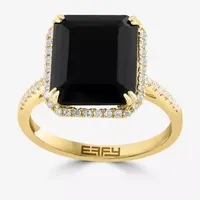 Effy  Womens Diamond Accent Genuine Black Onyx 14K Gold Round Cocktail Ring