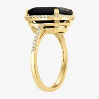 Effy  Womens Diamond Accent Genuine Black Onyx 14K Gold Round Cocktail Ring