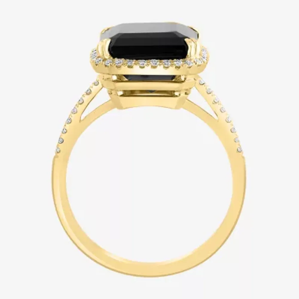 Effy  Womens Diamond Accent Genuine Black Onyx 14K Gold Round Cocktail Ring