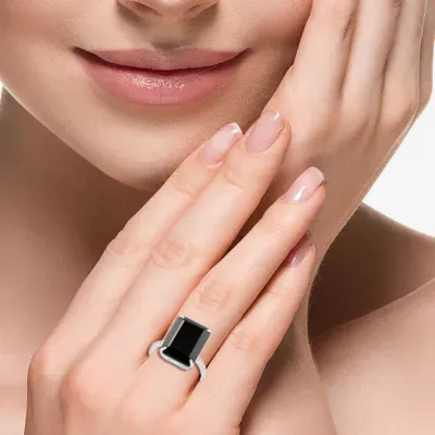 Effy  Womens Genuine Black Onyx & White Sapphire Sterling Silver Cocktail Ring