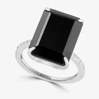 Effy  Womens Genuine Black Onyx & White Sapphire Sterling Silver Cocktail Ring