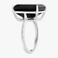 Effy  Womens Genuine Black Onyx & White Sapphire Sterling Silver Cocktail Ring