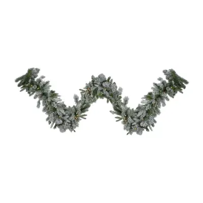 9' x 14'' Pre-Lit Flocked Mixed Rosemary Emerald Pine Artificial Christmas Garland - Clear LED Lights