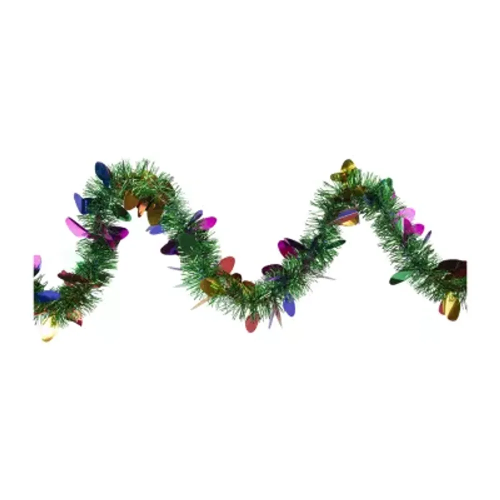 50' x 2'' Green and Multi-Color Christmas Light Bulb Wrapped Tinsel Garland - Unlit