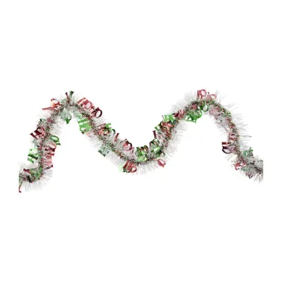 50' x 2.5'' White  Red and Green Christmas HO HO HO Wrapped Tinsel Garland - Unlit