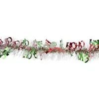 50' x 2.5'' White  Red and Green Christmas HO HO HO Wrapped Tinsel Garland - Unlit