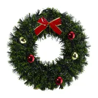 17-Inch Green Tinsel Artificial Christmas Wreath with Bow - Unlit