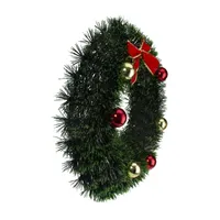 17-Inch Green Tinsel Artificial Christmas Wreath with Bow - Unlit