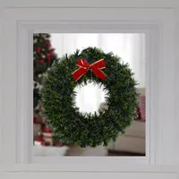 17-Inch Pre-Lit Green Tinsel Artificial Christmas Wreath with Bow - Clear LED Lights