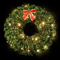 17-Inch Pre-Lit Green Tinsel Artificial Christmas Wreath with Bow - Clear LED Lights