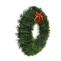 17-Inch Pre-Lit Green Tinsel Artificial Christmas Wreath with Bow - Clear LED Lights