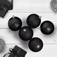 12ct Black Shatterproof 4-Finish Christmas Ball Ornaments 4'' (100mm)