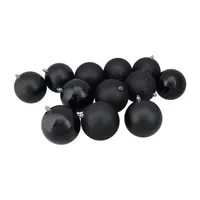 12ct Black Shatterproof 4-Finish Christmas Ball Ornaments 4'' (100mm)