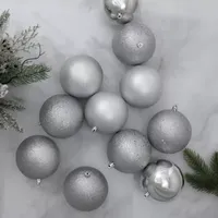 12ct Shatterproof 4-Finish Silver Splendor Christmas Ball Ornaments 4'' (100mm)