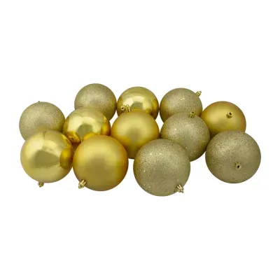 12ct Gold Shatterproof 4-Finish Christmas Ball Ornaments 4'' (100mm)