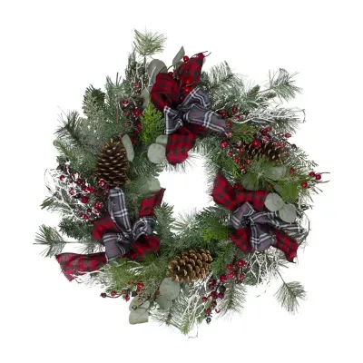 Dual Plaid and Berries Artificial Christmas Wreath - 24-Inch  Unlit