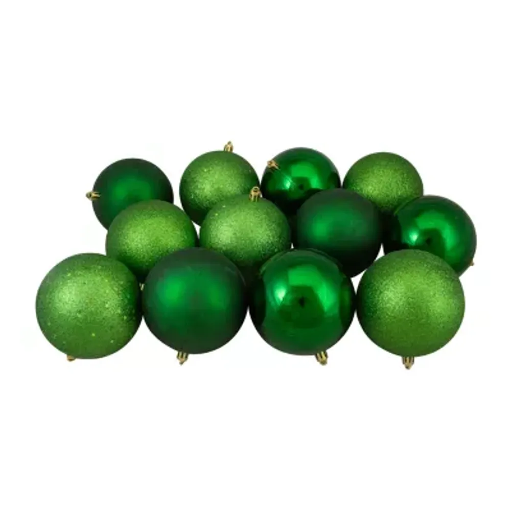 12ct Xmas Green Shatterproof 4-Finish Christmas Ball Ornaments 4'' (100mm)