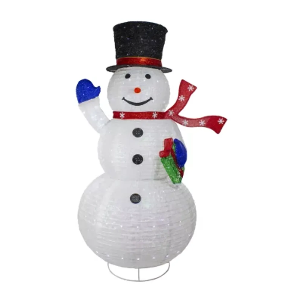 71'' LED Lighted White Iridescent Twinkling Snowman Outdoor Christmas Decoration