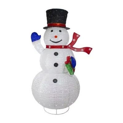 71'' LED Lighted White Iridescent Twinkling Snowman Outdoor Christmas Decoration