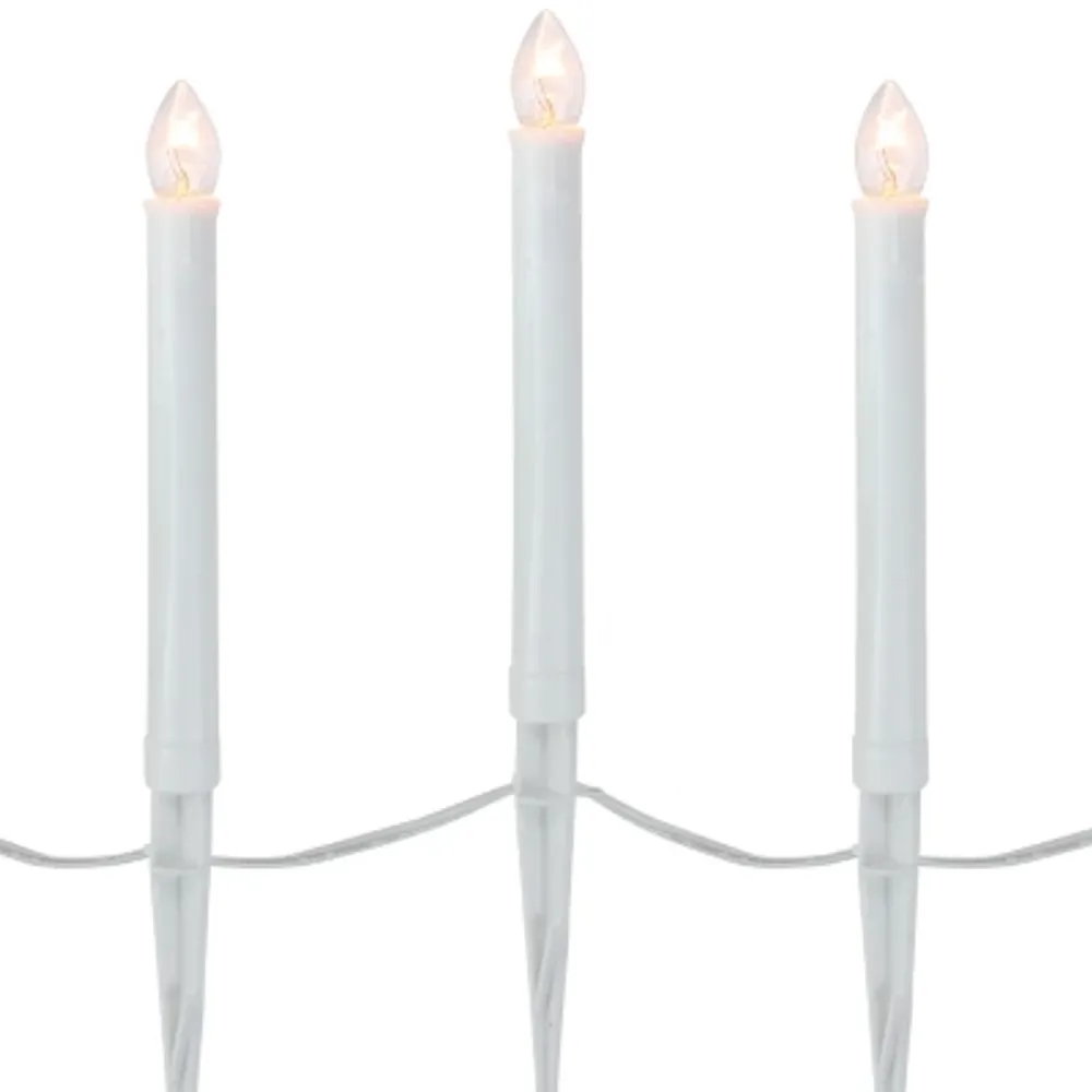 10ct White C7 Candle Pathway Markers Christmas Lights  8'' White Wire