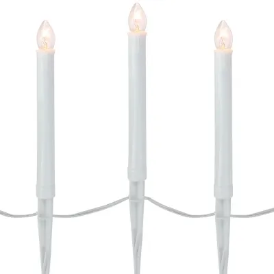 10ct White C7 Candle Pathway Markers Christmas Lights  8'' White Wire