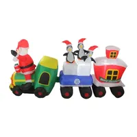 6.5' Red and Green Inflatable Santa and Penguins on Train Lighted Outdoor Christmas Decoration