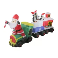 6.5' Red and Green Inflatable Santa and Penguins on Train Lighted Outdoor Christmas Decoration