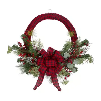 Red and Black Buffalo Plaid and Berry Artificial Christmas Wreath - 24-Inch  Unlit