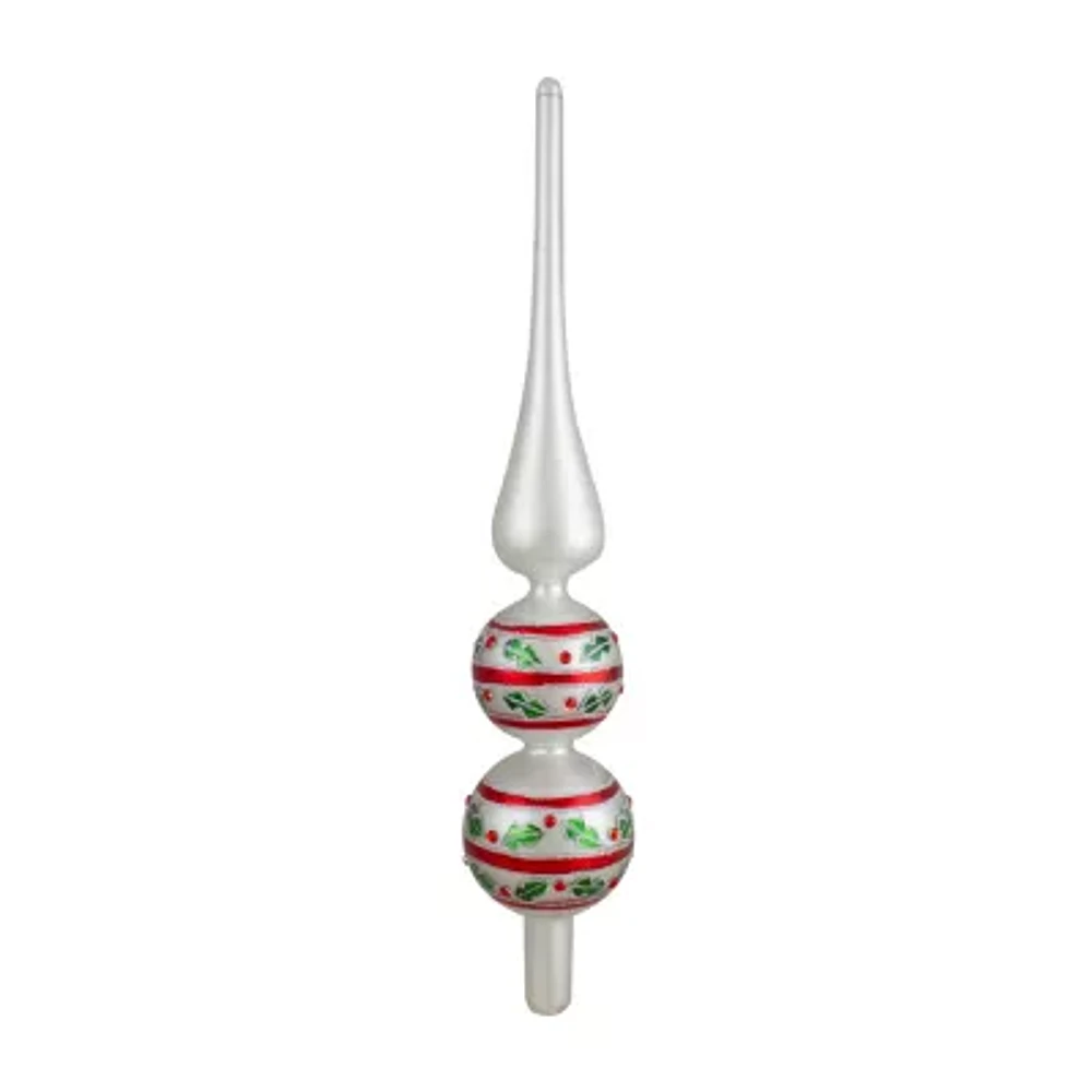 14.75'' White Red and Green Glass Finial Christmas Tree Topper