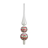 14.75'' White  Red and Green Glass Finial Christmas Tree Topper
