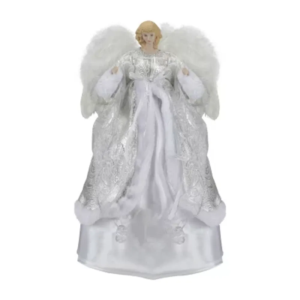 18'' Blonde Angel in White and Sliver Dress with Faux Fur Trim Christmas Tree Topper