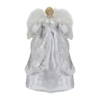 18'' Blonde Angel in White and Sliver Dress with Faux Fur Trim Christmas Tree Topper