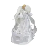 18'' Blonde Angel in White and Sliver Dress with Faux Fur Trim Christmas Tree Topper