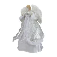 18'' Blonde Angel in White and Sliver Dress with Faux Fur Trim Christmas Tree Topper