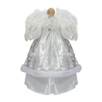 18'' Blonde Angel in White and Sliver Dress with Faux Fur Trim Christmas Tree Topper