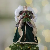 18'' Red and Green Angel in a Dress Christmas Tree Topper Accented with Holly Berries - Unlit