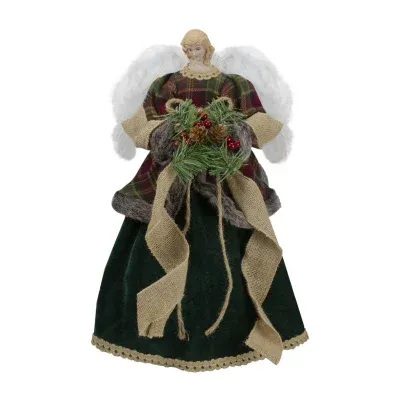 18'' Red and Green Angel in a Dress Christmas Tree Topper Accented with Holly Berries - Unlit