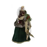 18'' Red and Green Angel in a Dress Christmas Tree Topper Accented with Holly Berries - Unlit