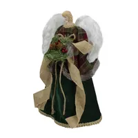 18'' Red and Green Angel in a Dress Christmas Tree Topper Accented with Holly Berries - Unlit