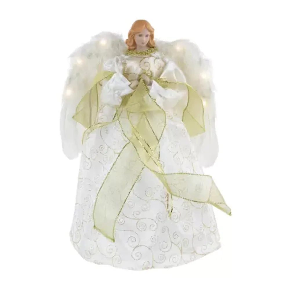 14'' Lighted White and Gold Angel in a Dress Christmas Tree Topper - Warm White Lights