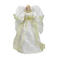 14'' Lighted White and Gold Angel in a Dress Christmas Tree Topper - Warm White Lights