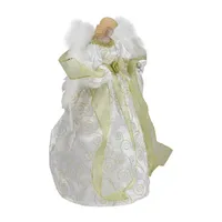 14'' Lighted White and Gold Angel in a Dress Christmas Tree Topper - Warm White Lights