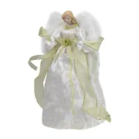 14'' Lighted White and Gold Angel in a Dress Christmas Tree Topper - Warm White Lights