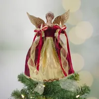 13.5'' Lighted Red and Gold Angel with Wings Christmas Tree Topper - Clear Lights