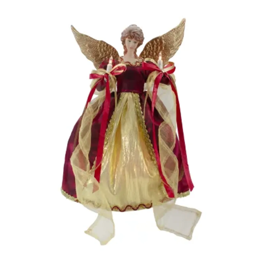 13.5'' Lighted Red and Gold Angel with Wings Christmas Tree Topper - Clear Lights