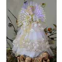 16'' White and Gold Lighted Angel Sequined Gown Christmas Tree Topper