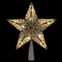 9'' Gold and White Glittered Star LED Christmas Tree Topper - Warm White Lights