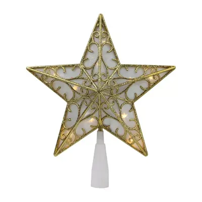 9'' Gold and White Glittered Star LED Christmas Tree Topper - Warm White Lights